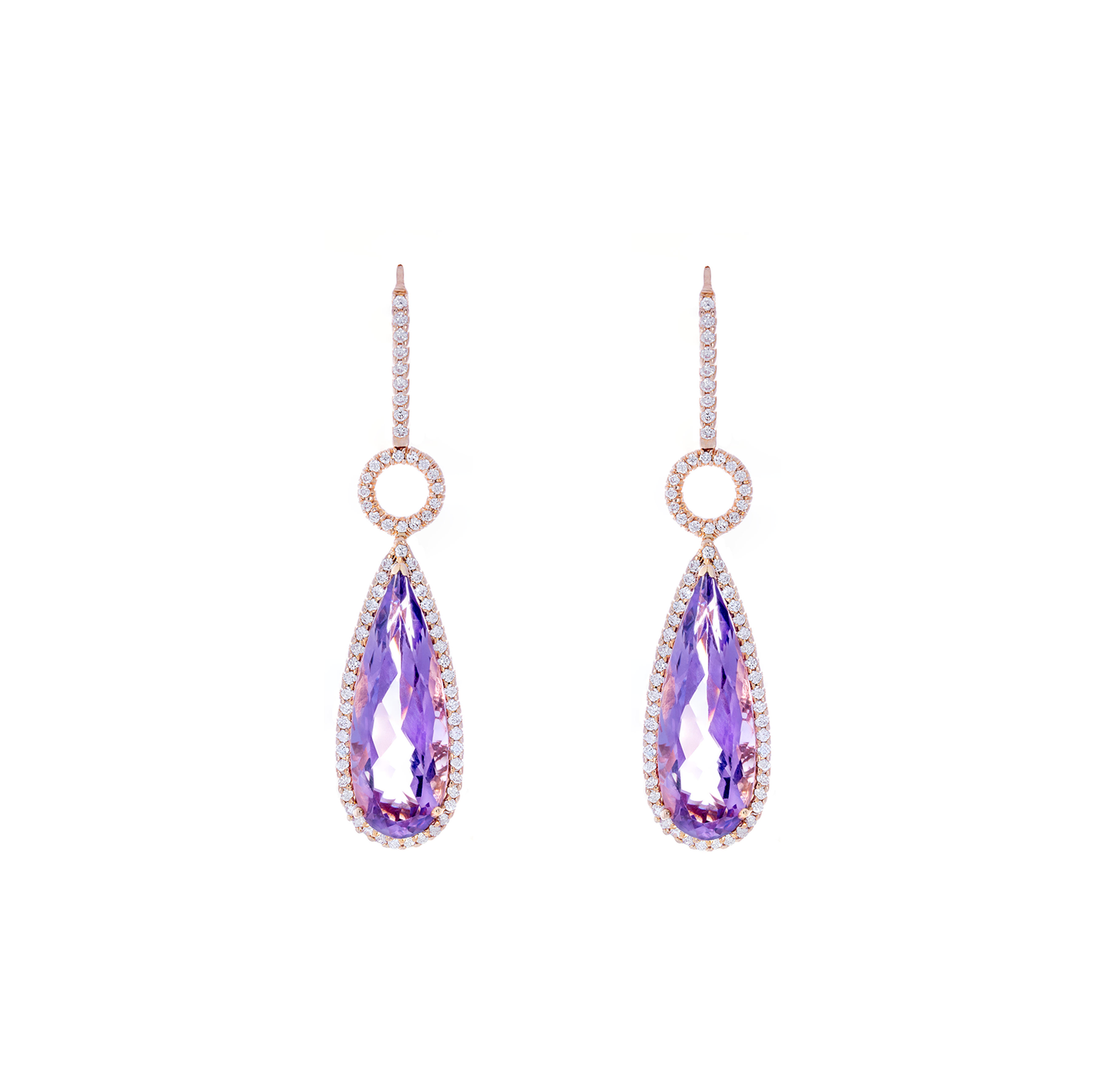 Sabel Collection Rose Gold Amethyst and Diamond Drop Earrings