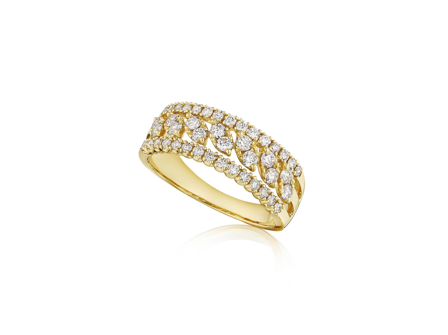 Sabel Collection Yellow Gold Round Diamond Three Row Ring