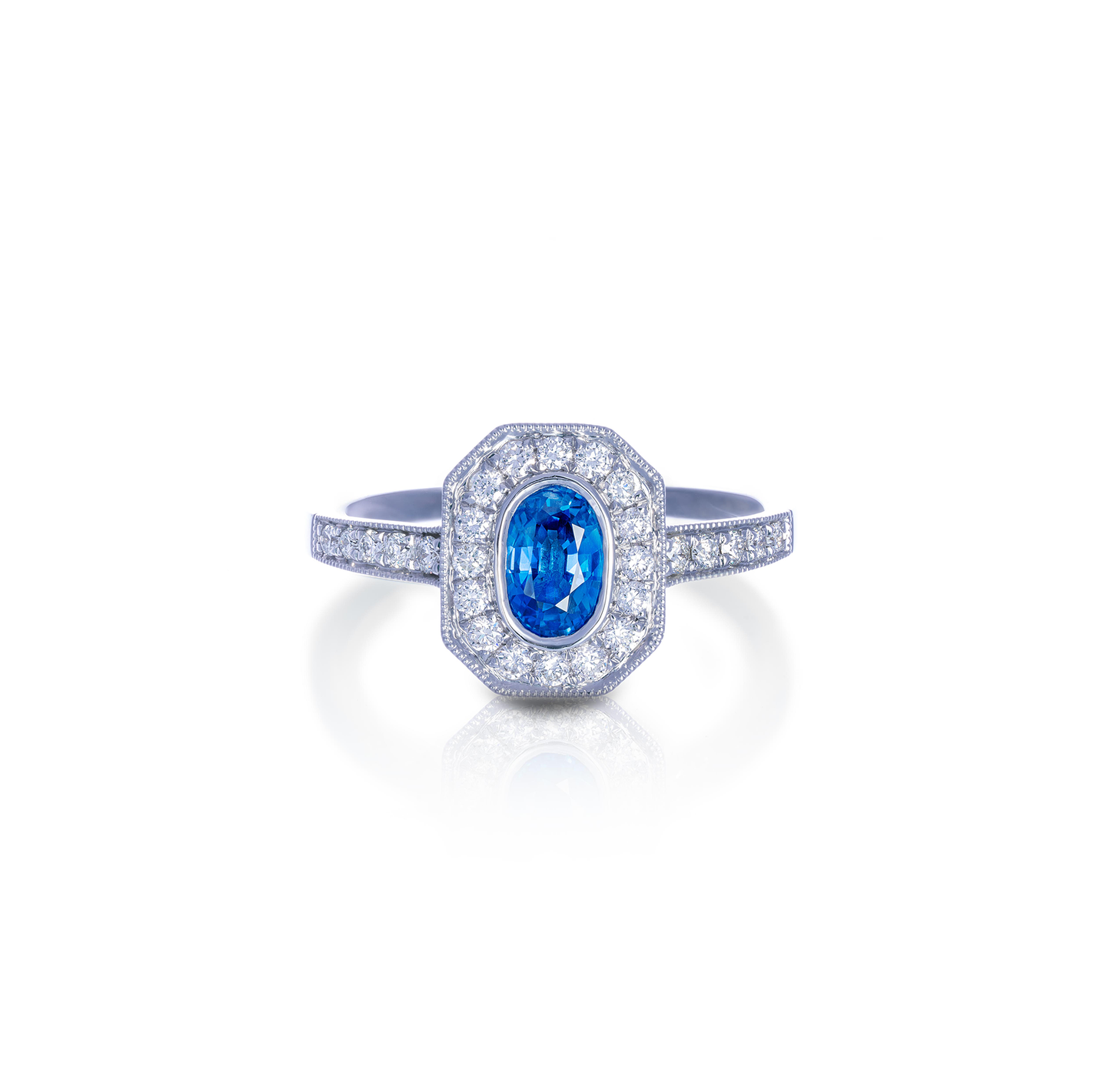 Sabel Collection White Gold Sapphire and Diamond Halo Ring