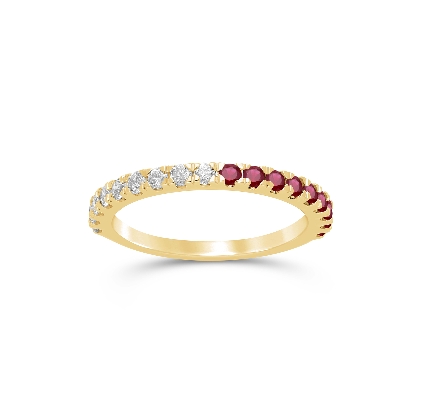 Sabel Collection Yellow Gold Half Diamond and Ruby Ring