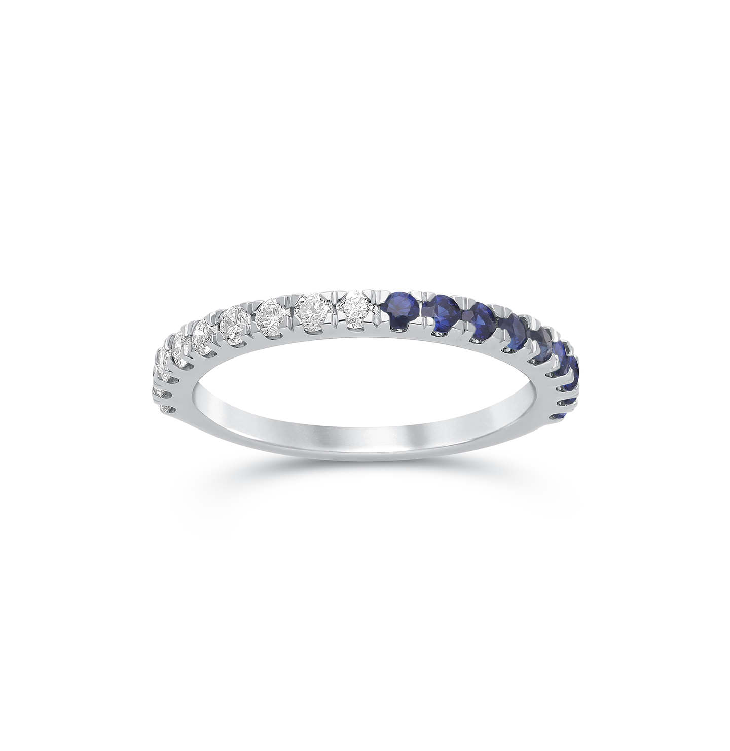 Sabel Collection White Gold Half Diamond and Blue Sapphire Ring