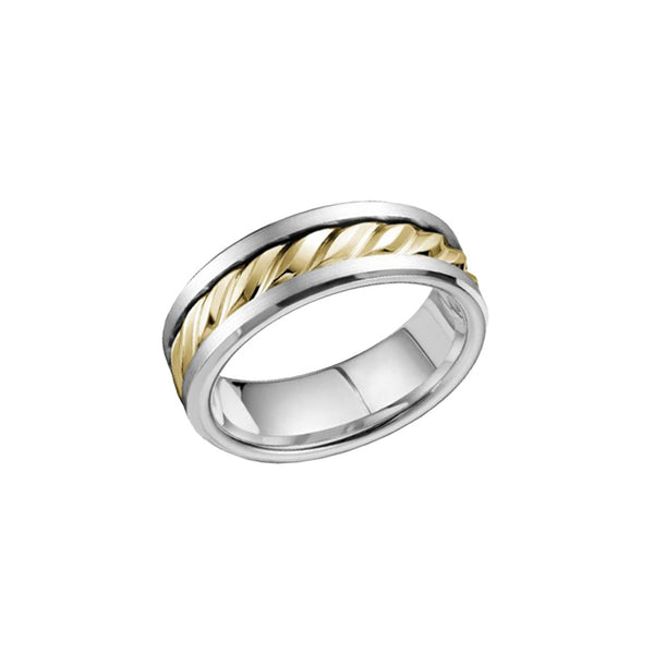 Fink's 14K White Gold Beveled Edge Band with 14K Yellow Gold Rope Accent, 7.5mm