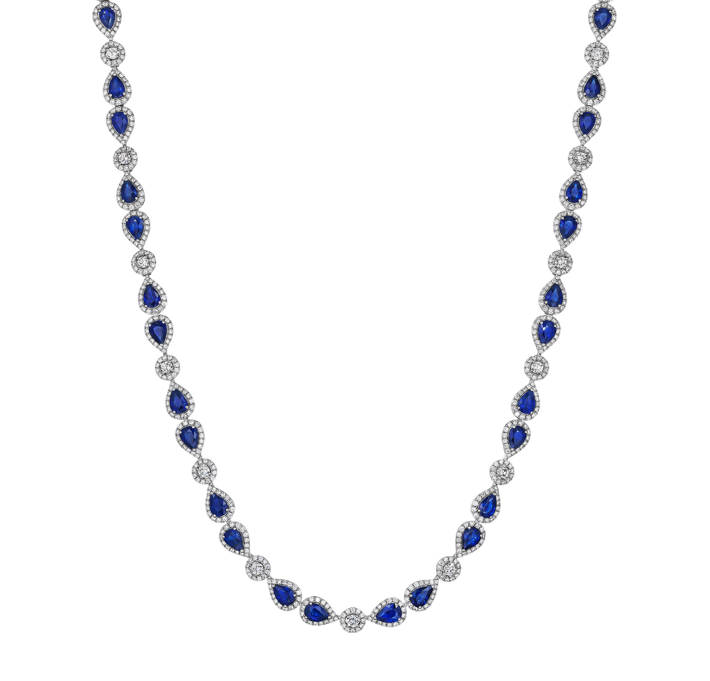 Sabel Collection White Gold Pear Shape Sapphire and Diamond Necklace
