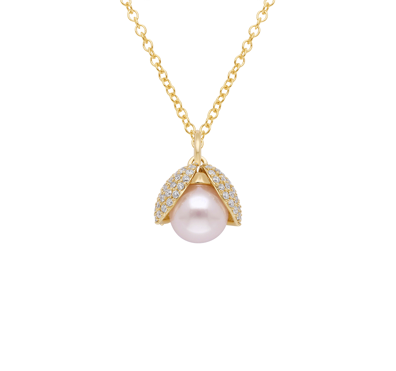 14K Yellow Gold Pearl Petal Pendant with Diamonds