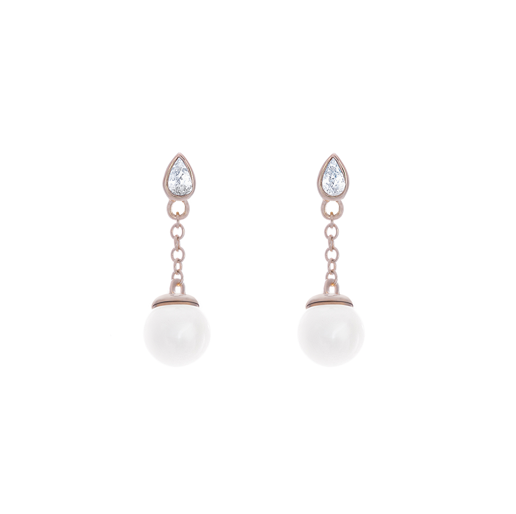 Sabel Collection Yellow Gold Pear Diamond and Pearl Dangle Earrings