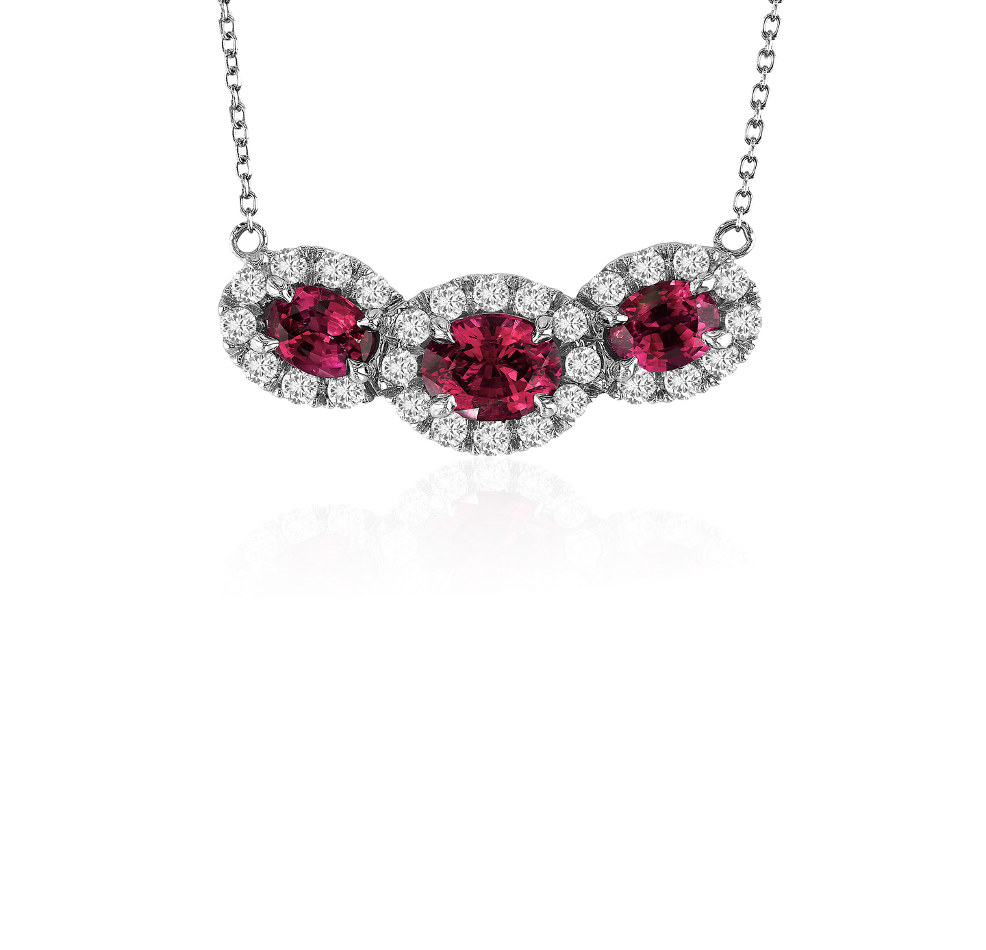 Sabel Collection White Gold Oval Ruby and Diamond Halo Pendant