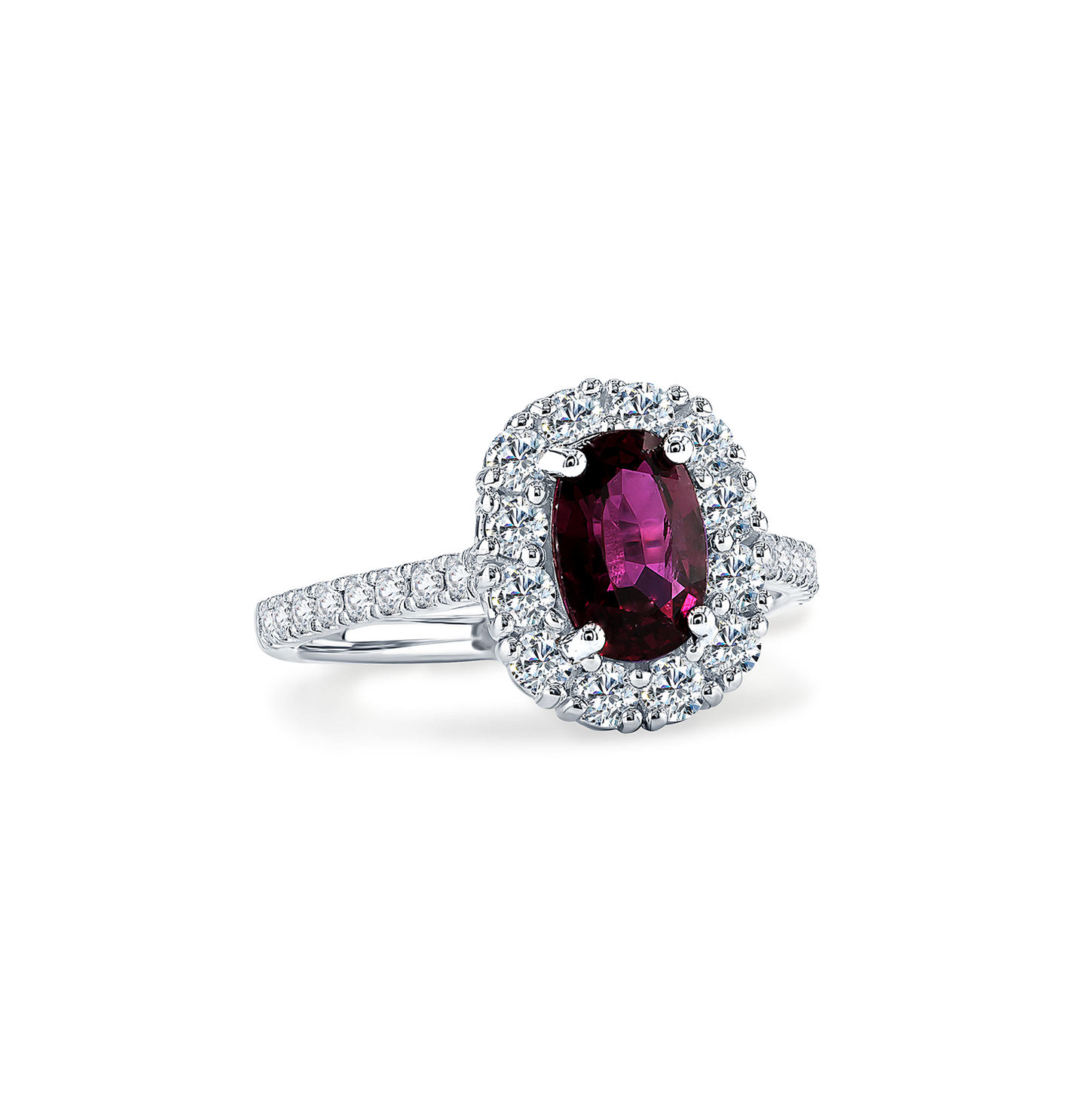 14K White Gold Oval Ruby Ring with Diamond Halo