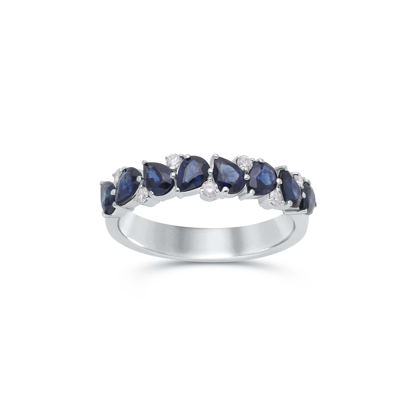 Sabel Collection 14K White Gold Blue Sapphire Wedding Ring with Diamonds