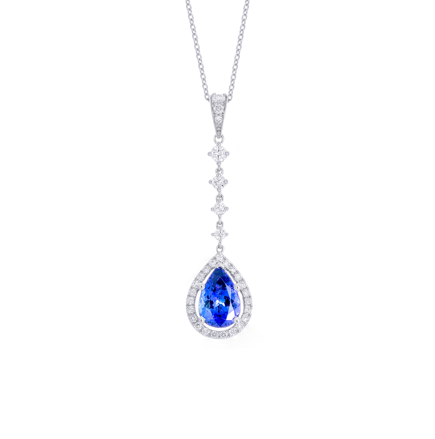 Sabel Collection White Gold Tanzanite Teardrop Pendant Necklace with Diamonds