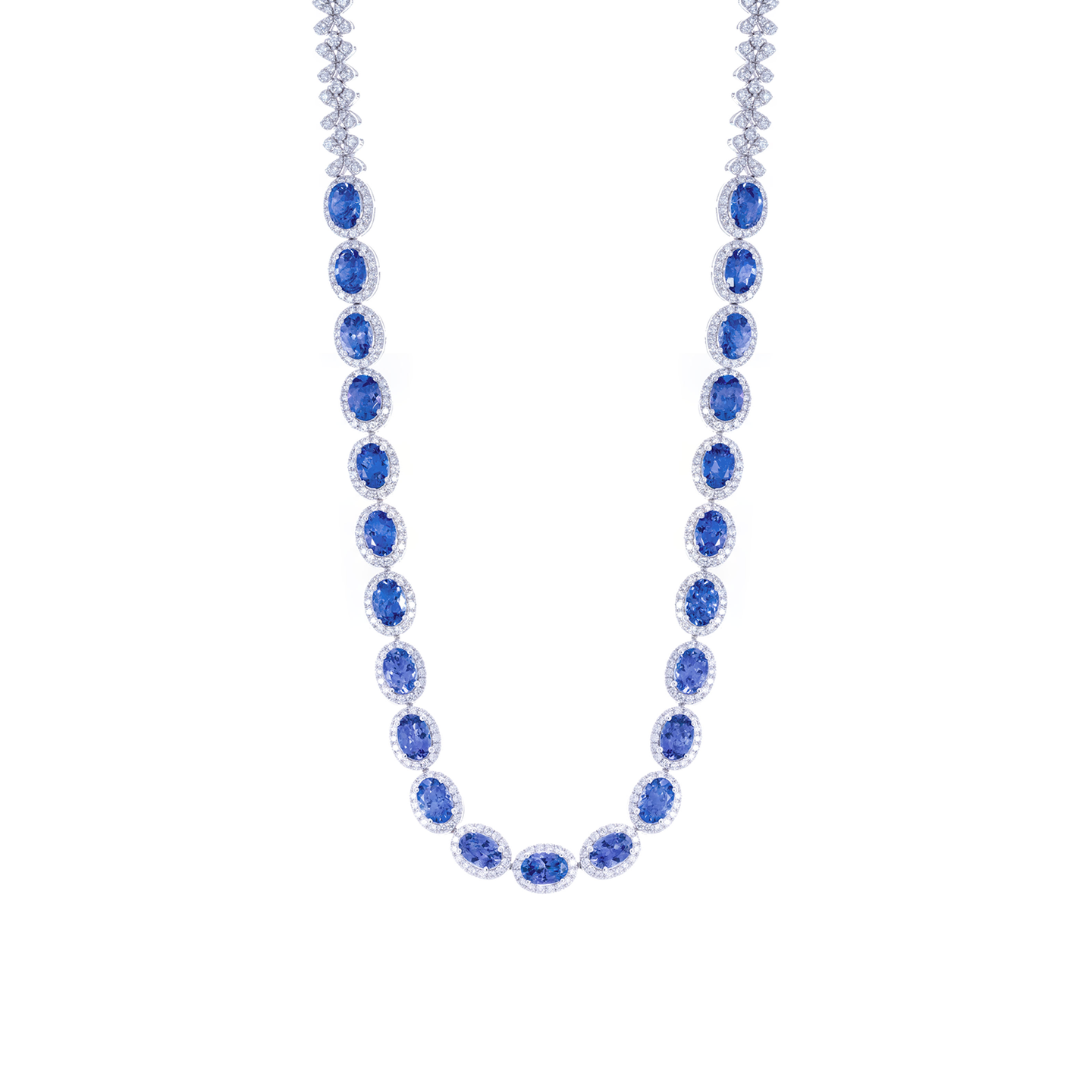 Sabel Collection Blue Tanzanite and Diamond Floral Necklace in White Gold