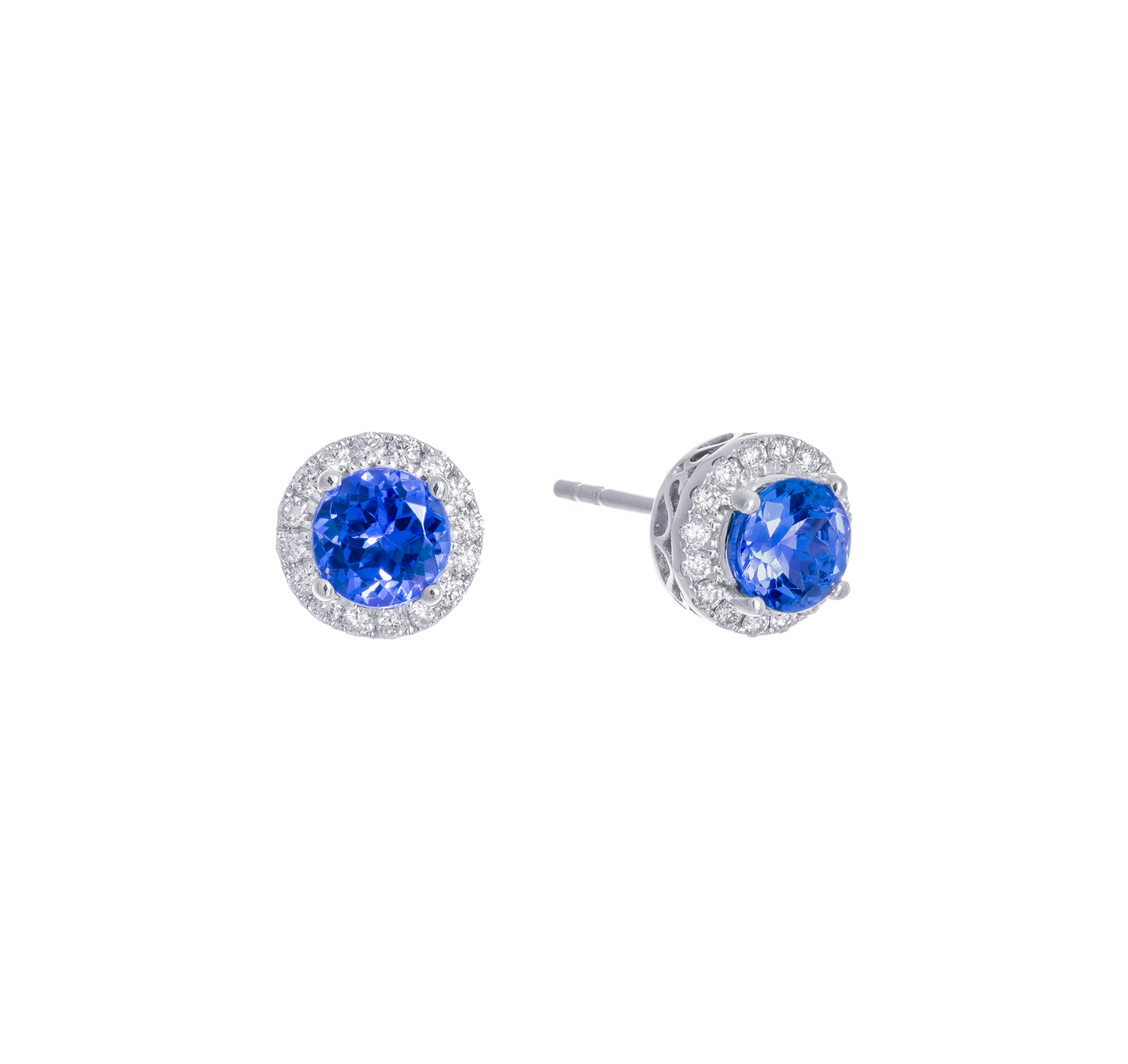Sabel Collection White Gold Round Tanzanite and Diamond Halo Earrings