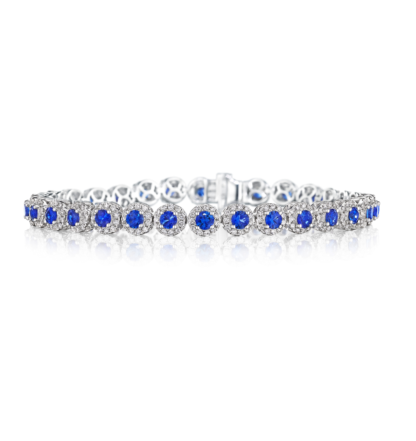 Sabel Collection White Gold Sapphire and Diamond Halo Bracelet