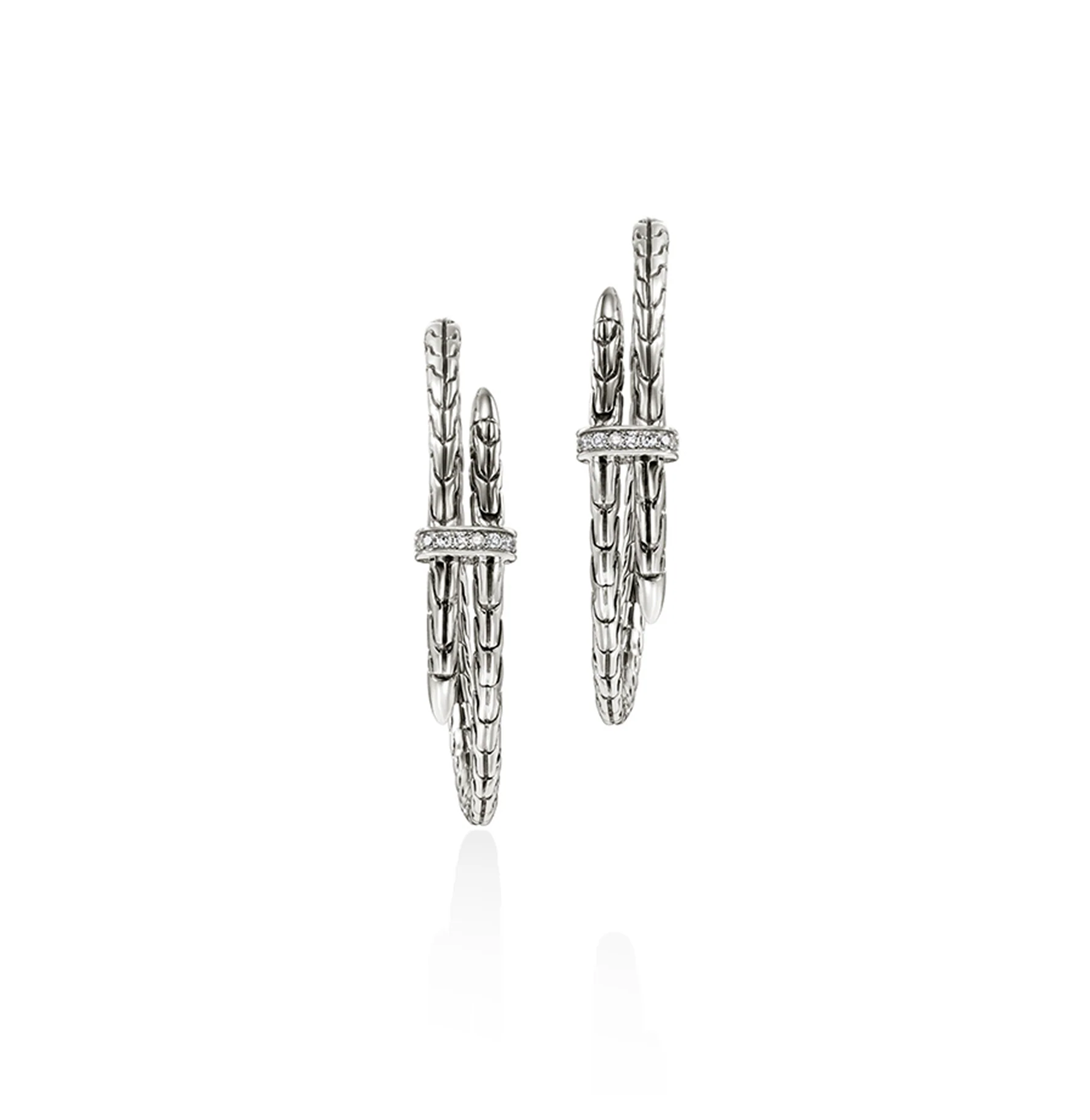 John Hardy Spear Sterling Silver Diamond Hoop Earrings, 34mm