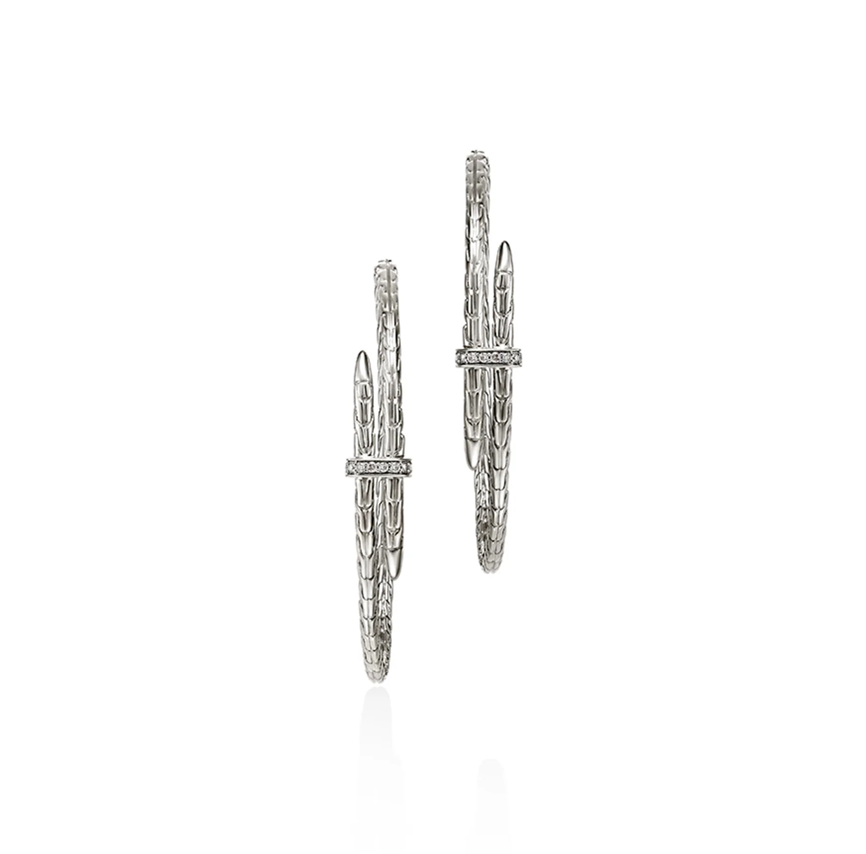 John Hardy Spear Sterling Silver Diamond Hoop Earrings, 45mm