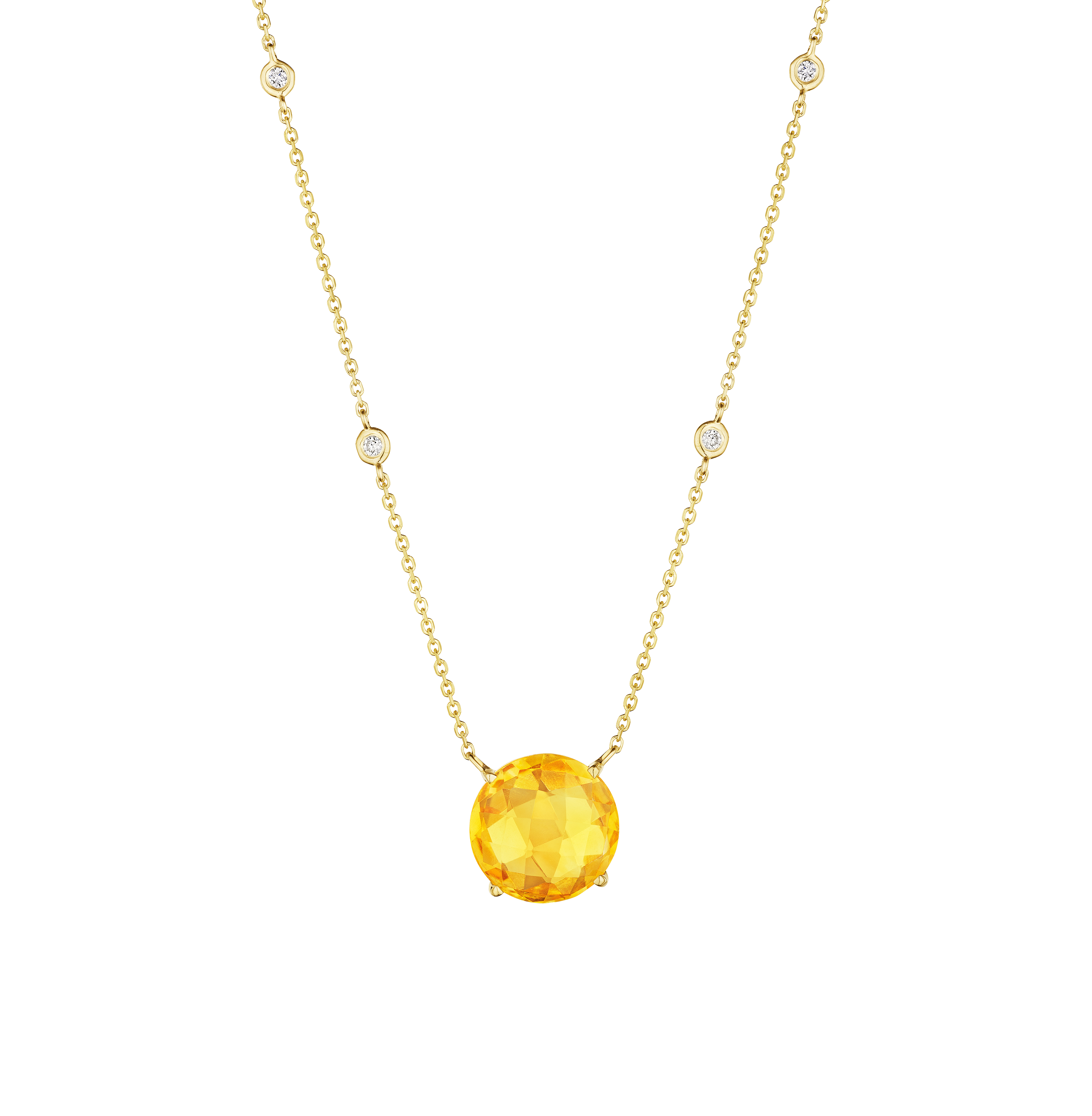 Yellow Gold Citrine and Diamond Station Necklace | Fink's