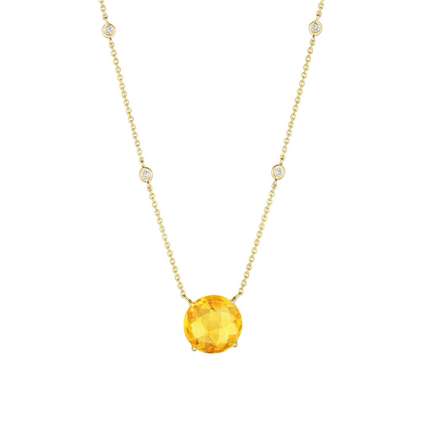 Sabel Collection Yellow Gold Citrine and Diamond Station Necklace
