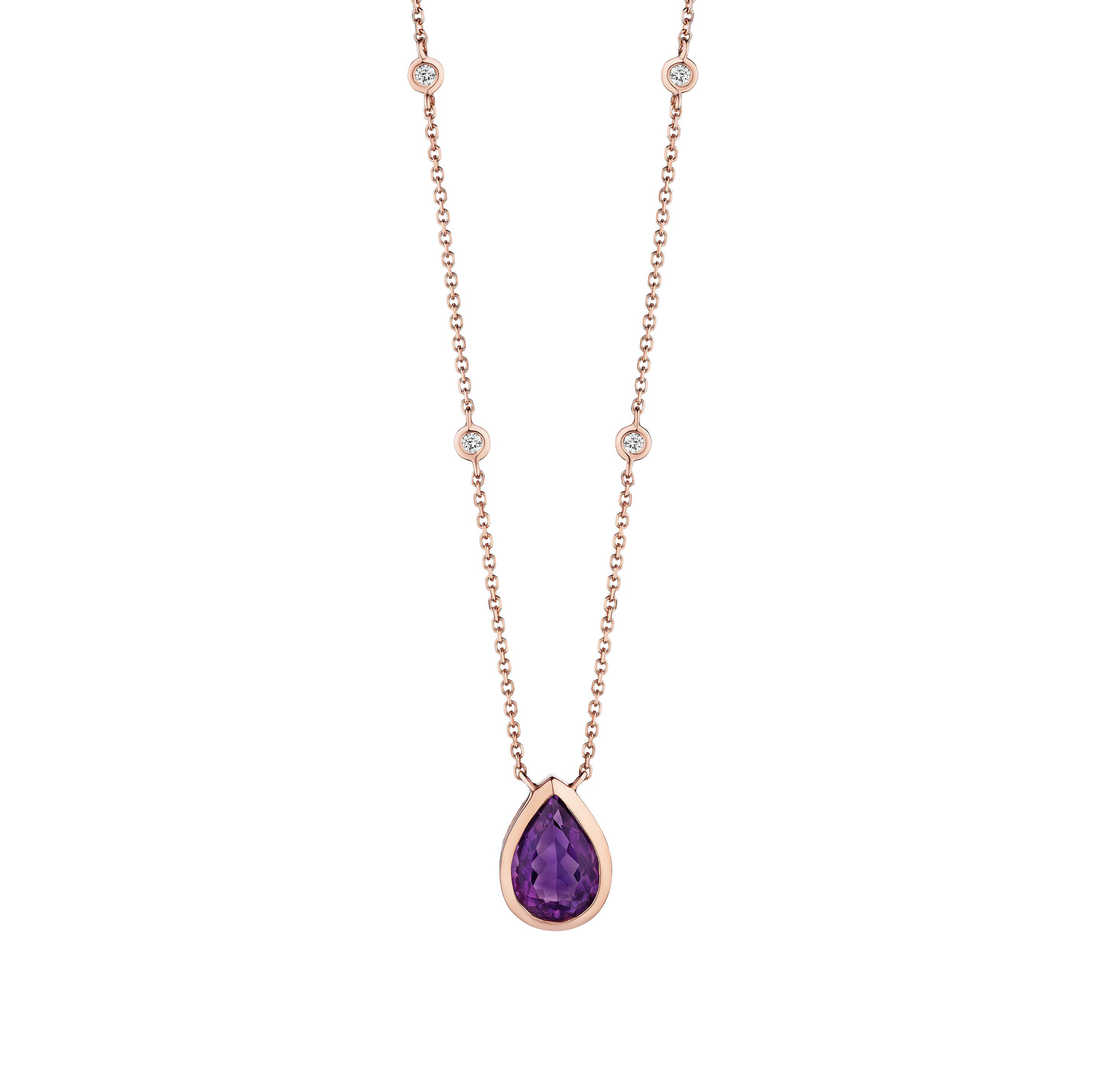 Sabel Collection Amethyst and Diamond Necklace set in Rose Gold