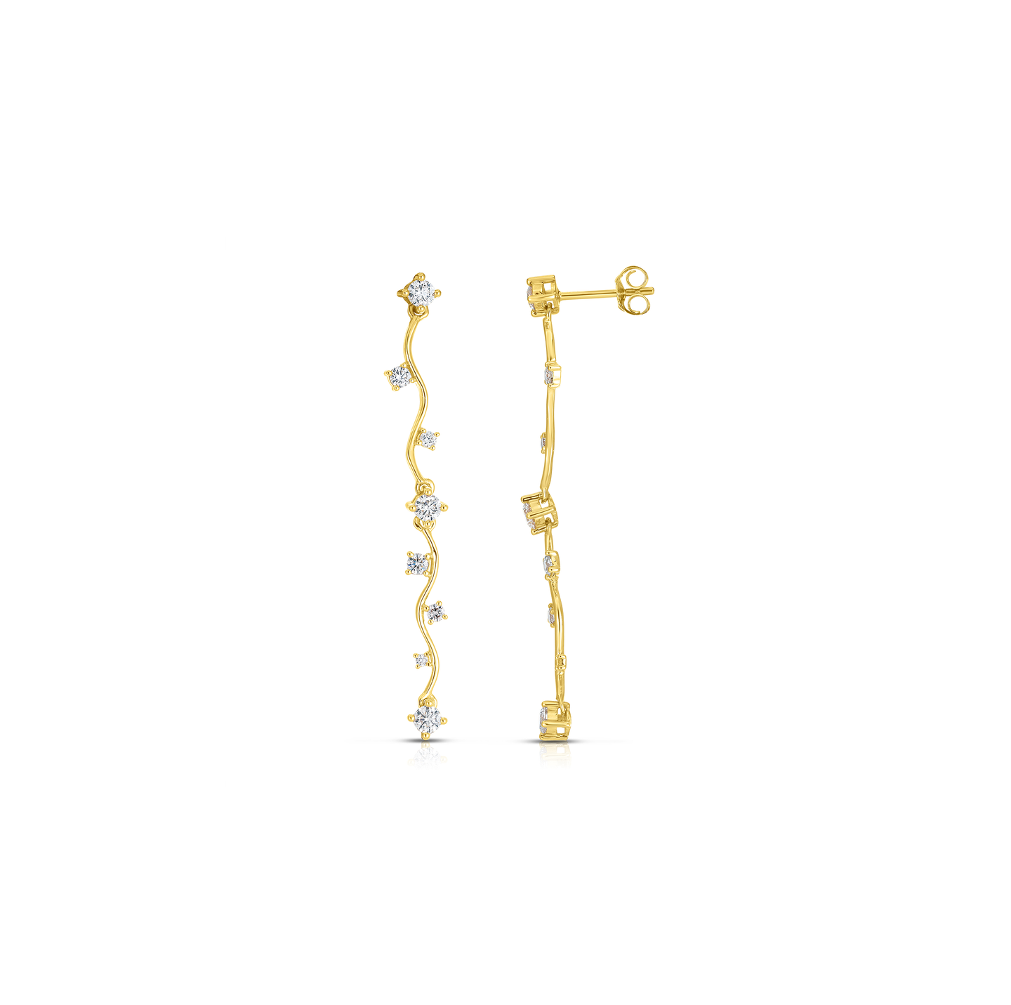 Sabel Collection Yellow Gold Diamond Wavy Dangle Earrings