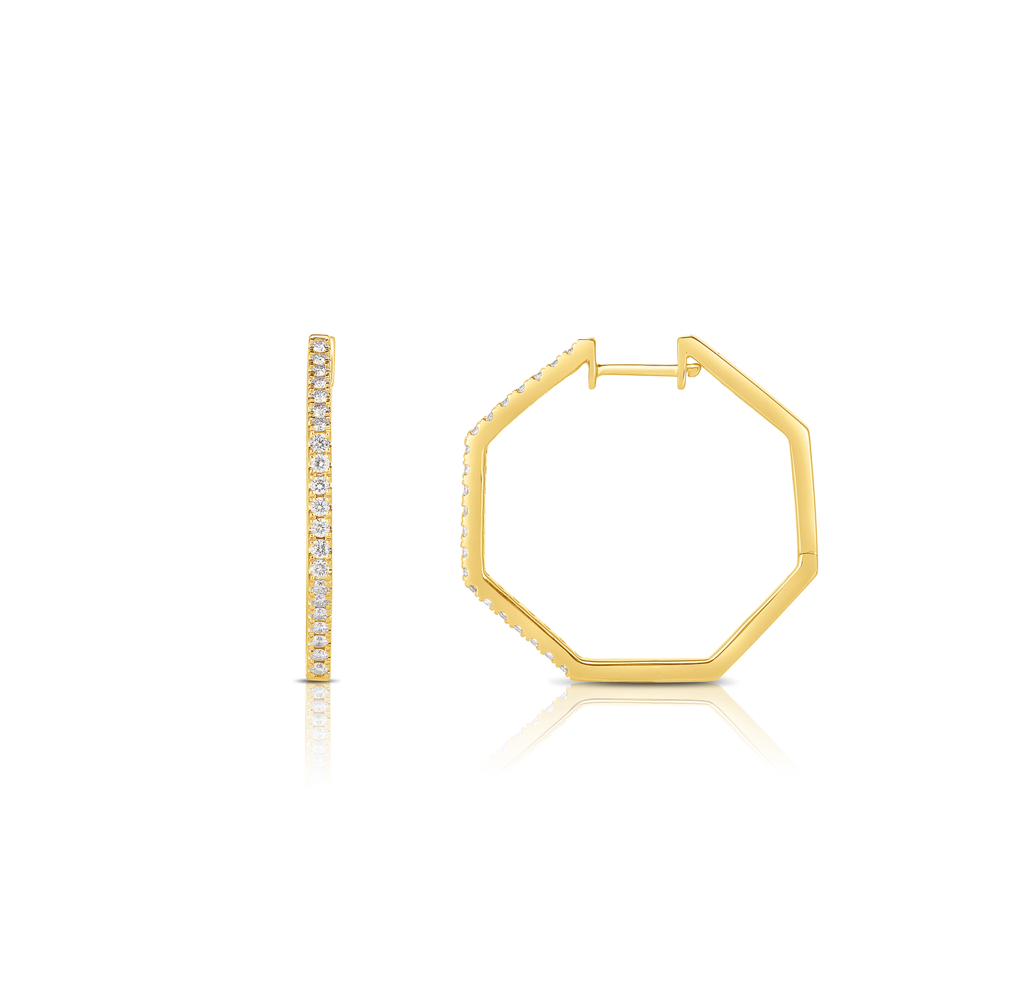 Sabel Collection Yellow Gold Diamond Octagon Hoop Earrings