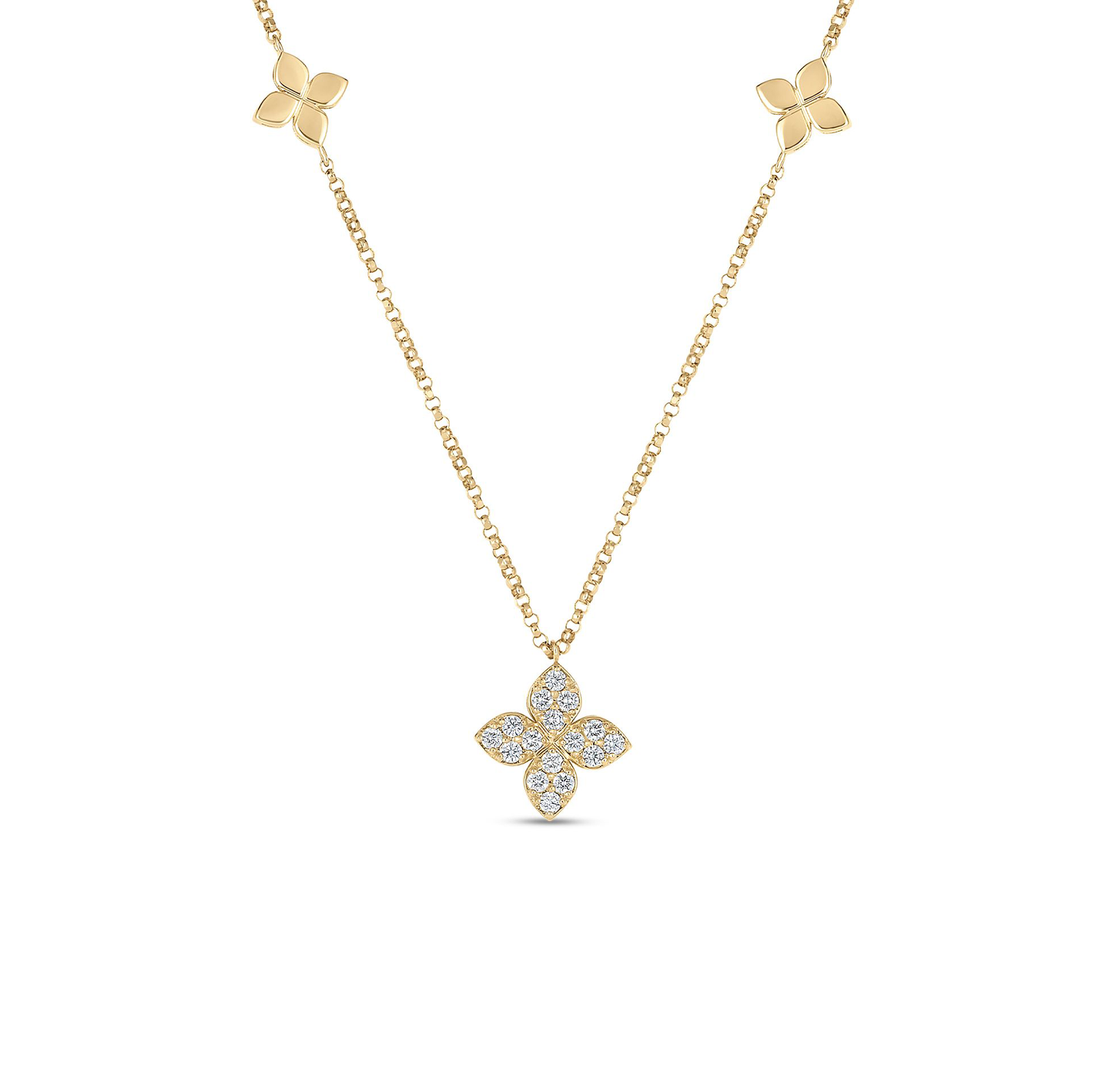 Roberto Coin Venetian Princess Yellow Gold and Diamond Flower Necklace