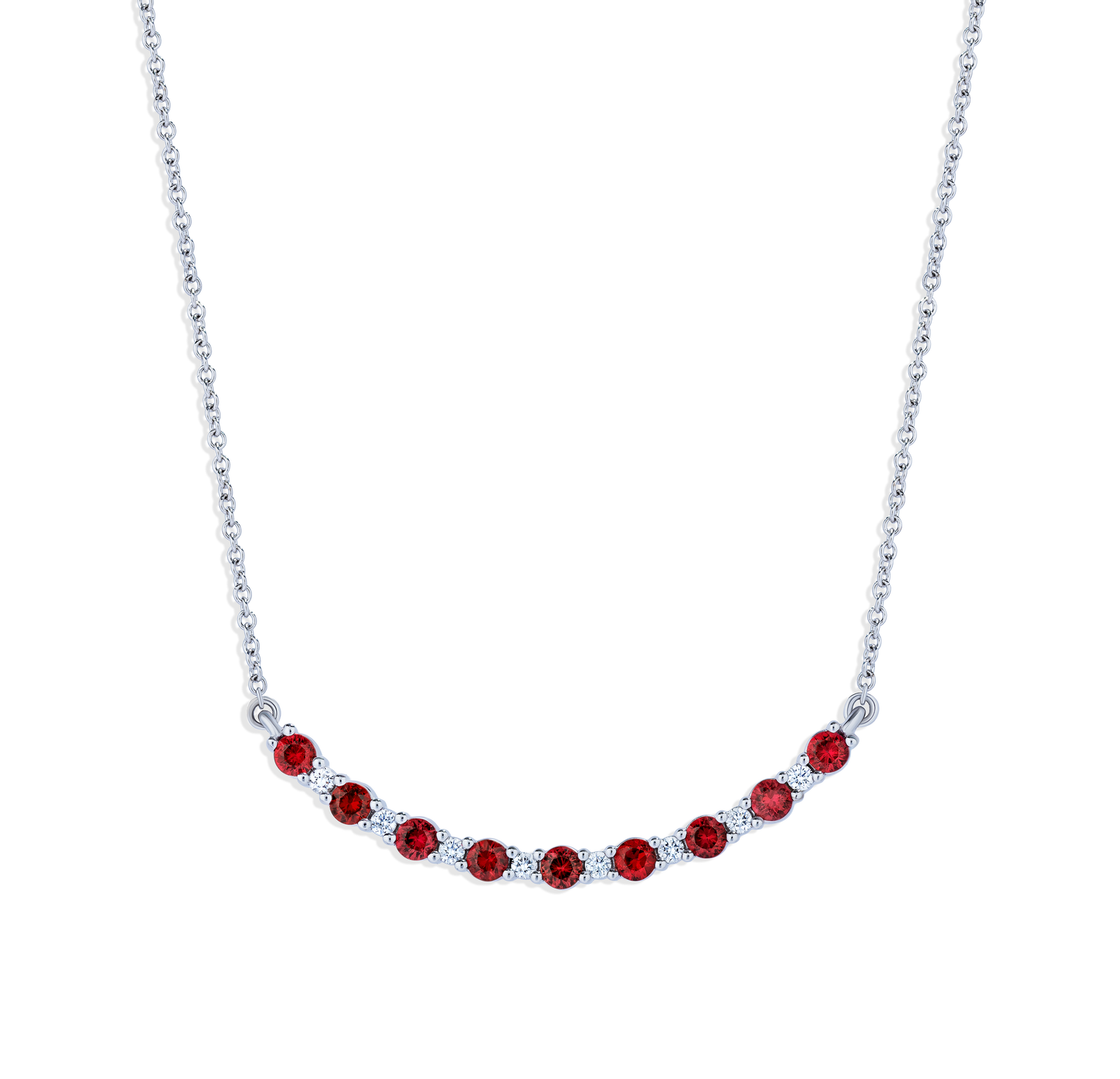 Sabel Collection White Gold Ruby and Diamond Smiley Bar Necklace