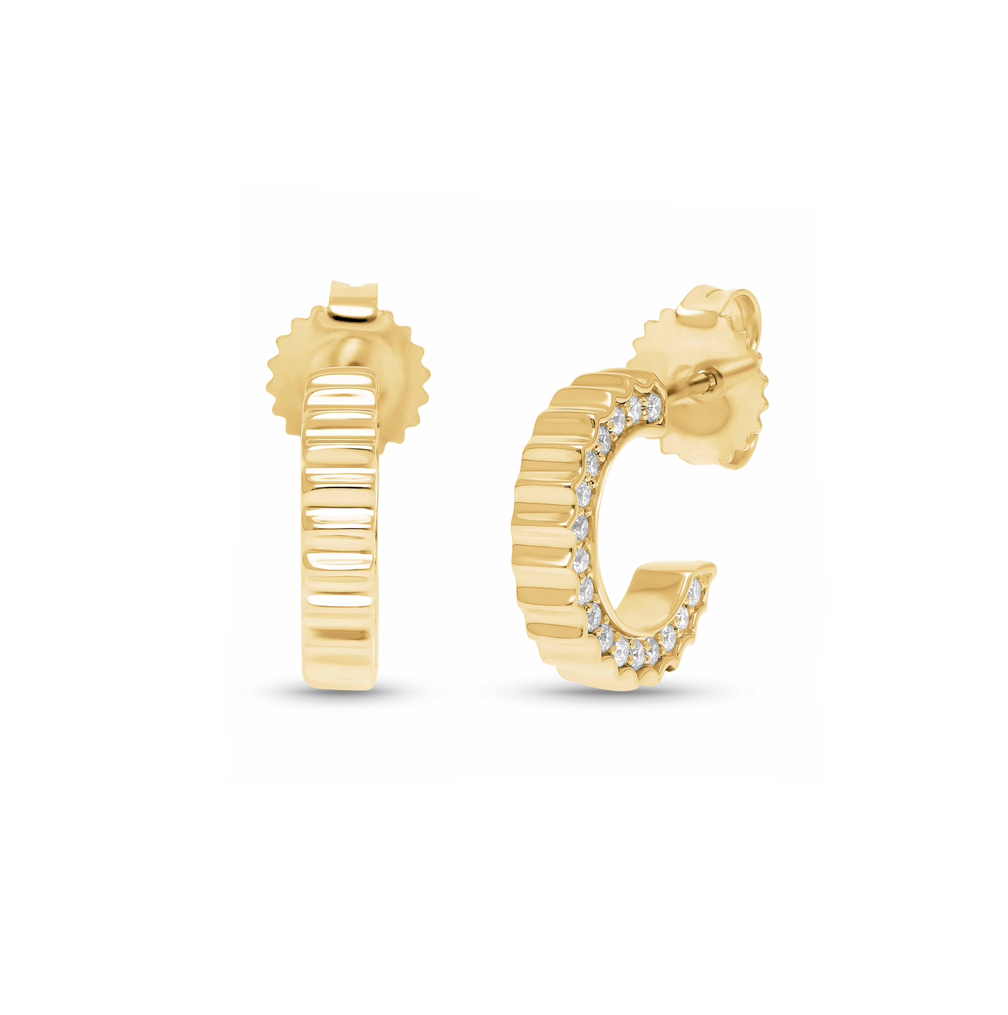 Sabel Collection Yellow Gold Textured Diamond Hoop Earrings