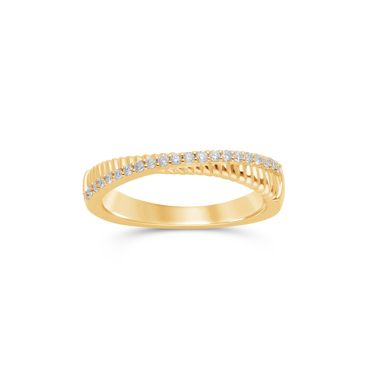 Yellow Gold Cable and Diamond Crossover Ring Wedding Band