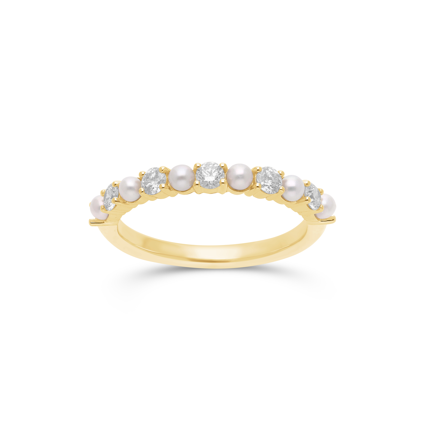 Sabel Collection Yellow Gold Alternating Pearl and Diamond Ring