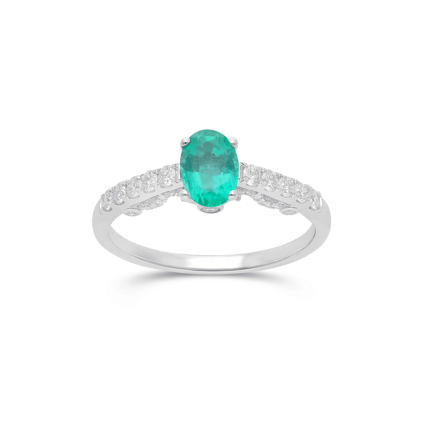 Sabel Collection White Gold Emerald and Round Diamond Ring