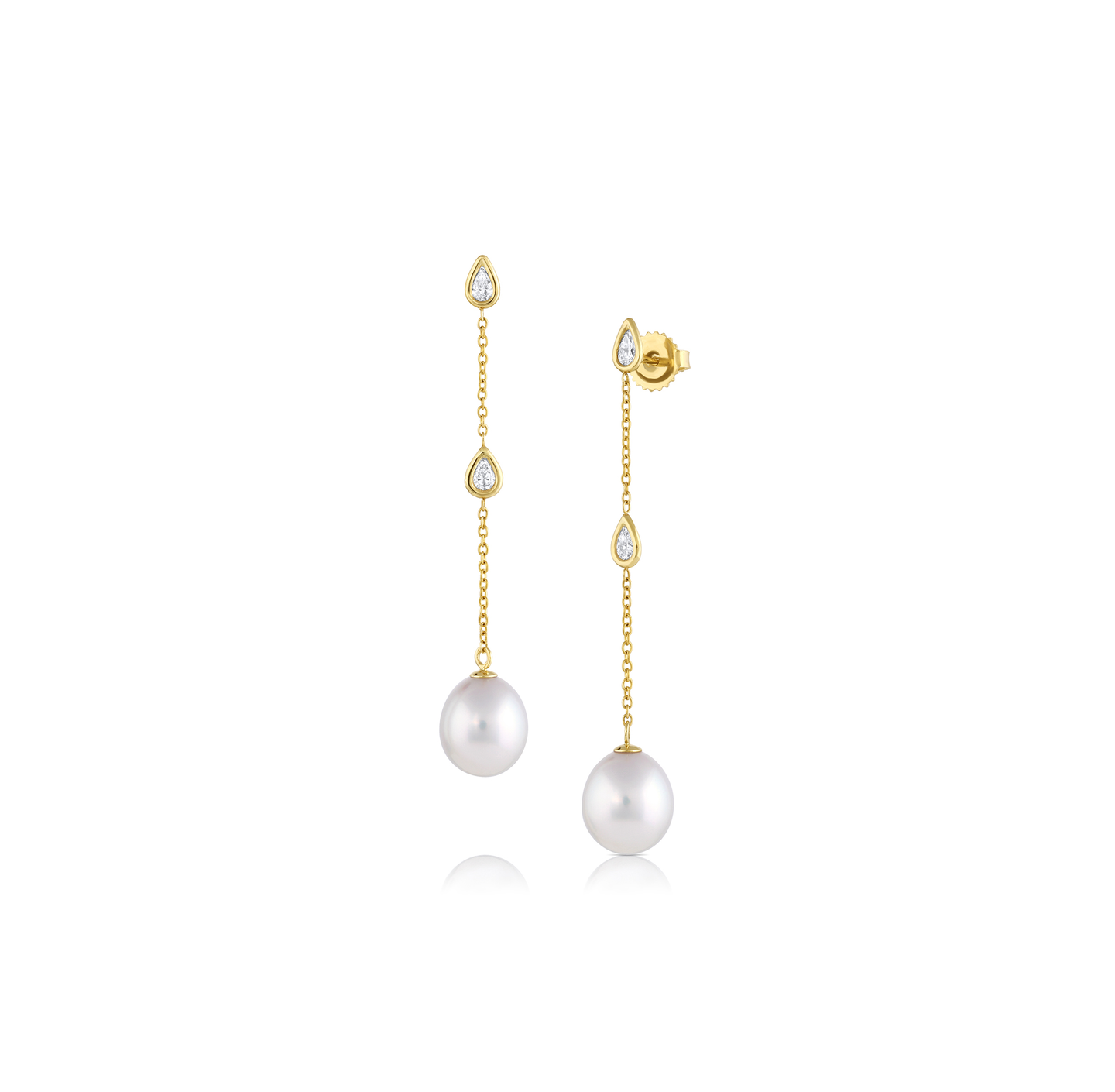 Sabel Collection Yellow Gold Pearl and Diamond Dangle Earrings