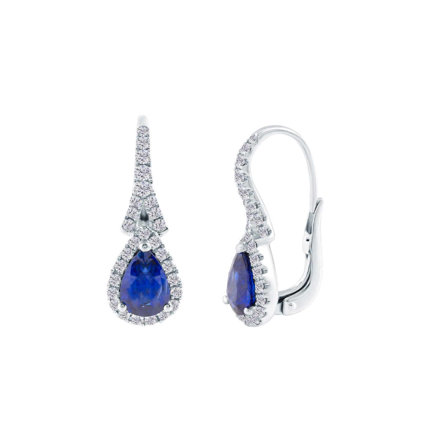 Sabel Collection Pear Shape Blue Sapphire and Diamond Drop Earrings