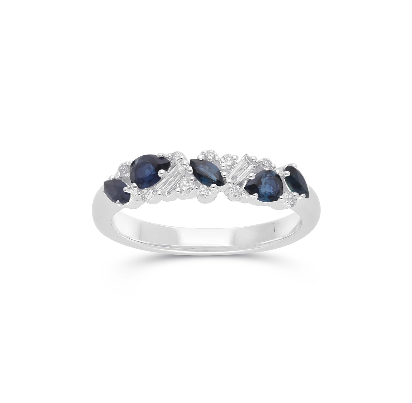 White Gold Multi-Shape Sapphire and Diamond Band