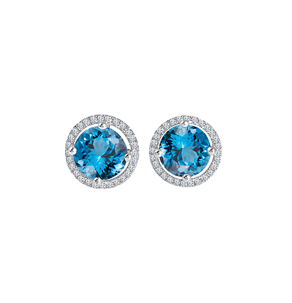 Sabel Collection White Gold Blue Topaz and Diamond Halo Stud Earrings
