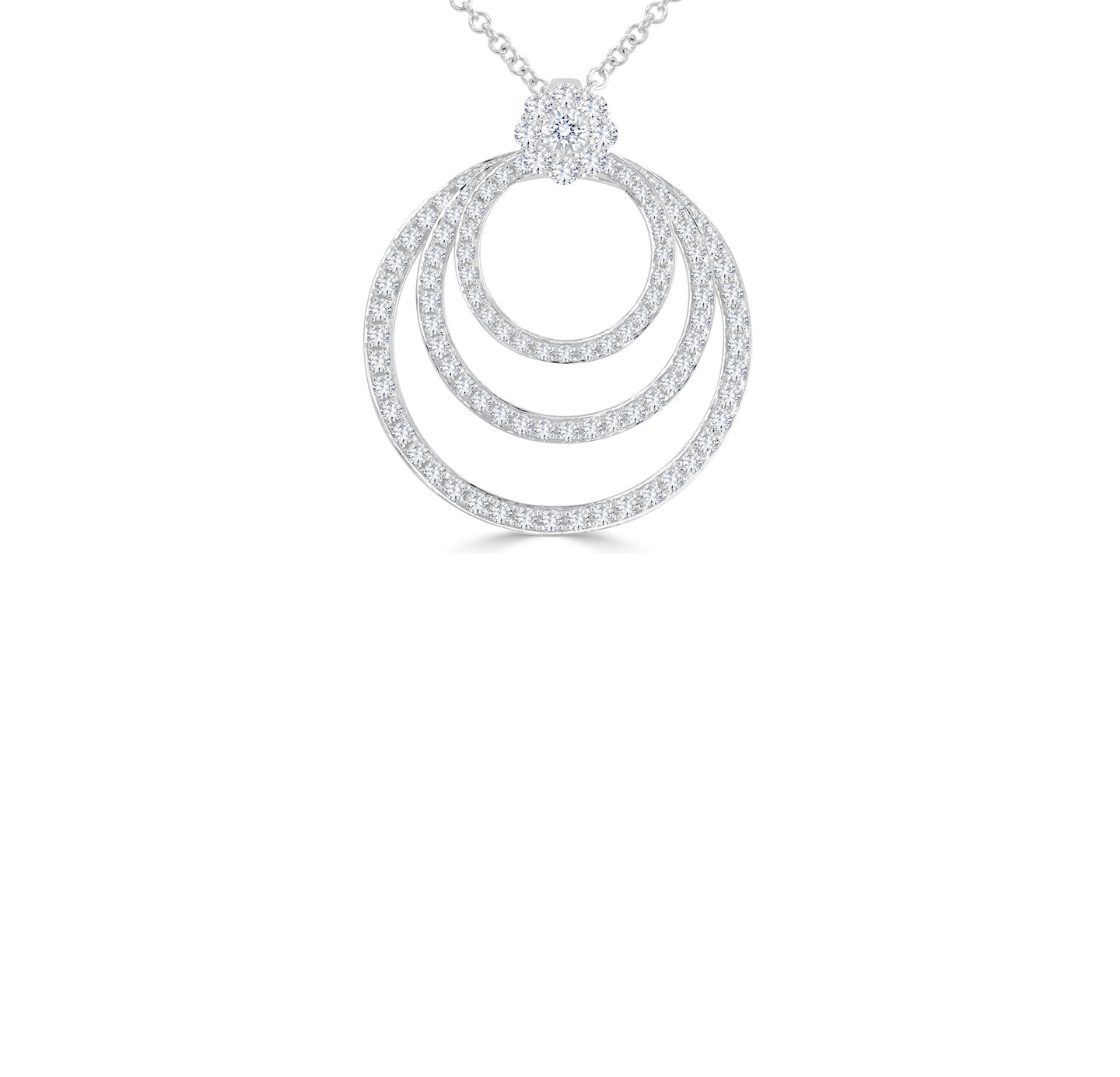 Sabel Collection White Gold Triple Open Circle Diamond Pendant Necklace