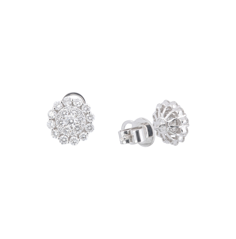 Sabel Collection White Gold Cluster Diamond Flower Earrings