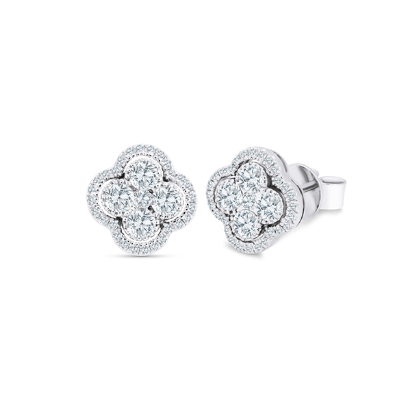 White Gold Diamond Clover Stud Earrings