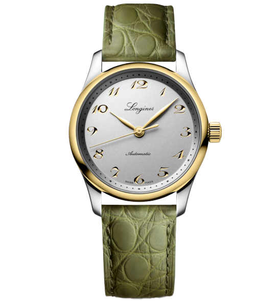 Longines Master 34mm Watch with Green Leather Strap
