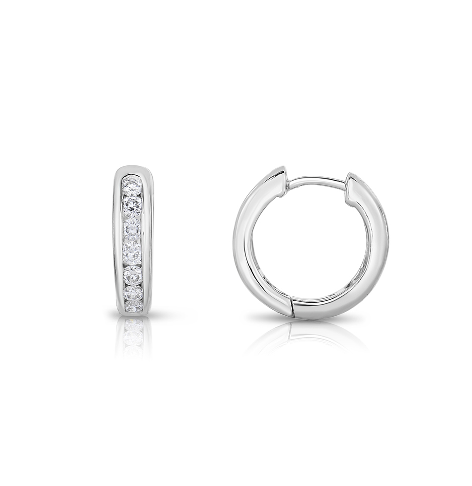 Sabel Collection White Gold Diamond Channel Huggie Hoop Earrings