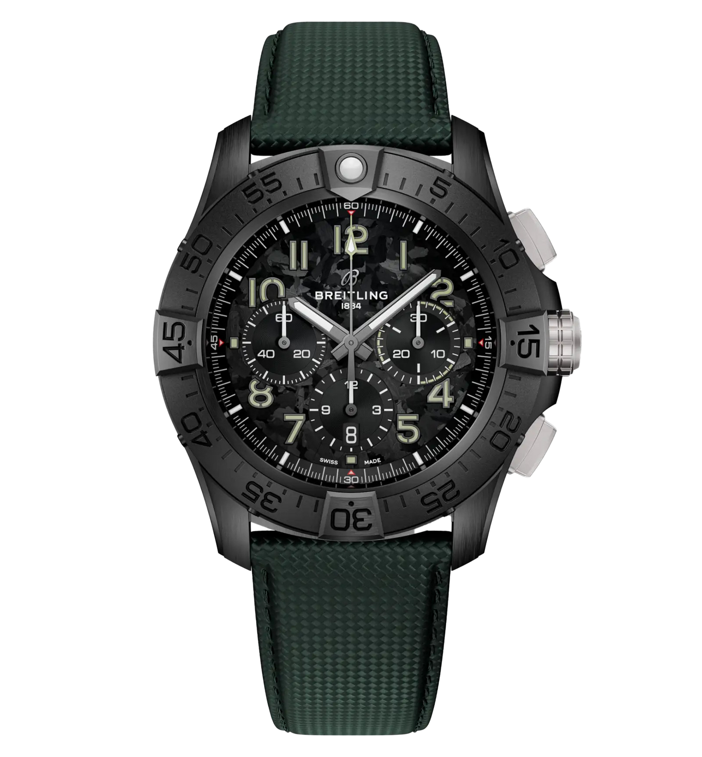 Breitling Super Avenger B01 Chronograph 46 Night Mission Watch with Khaki Green Leather Strap