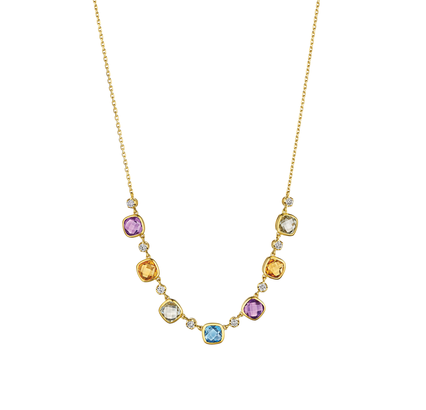 14K Yellow Gold Fancy Sapphire Necklace with Diamonds