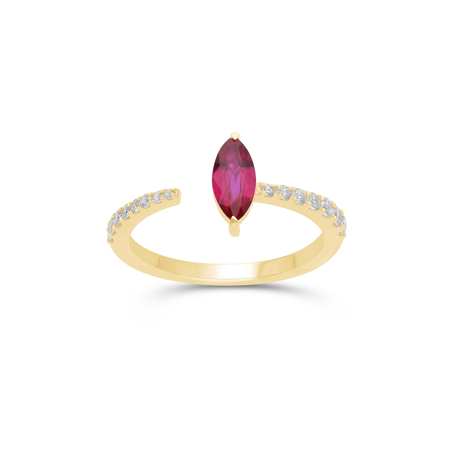 Yellow Gold Marquise Ruby Open Ring with Diamonds