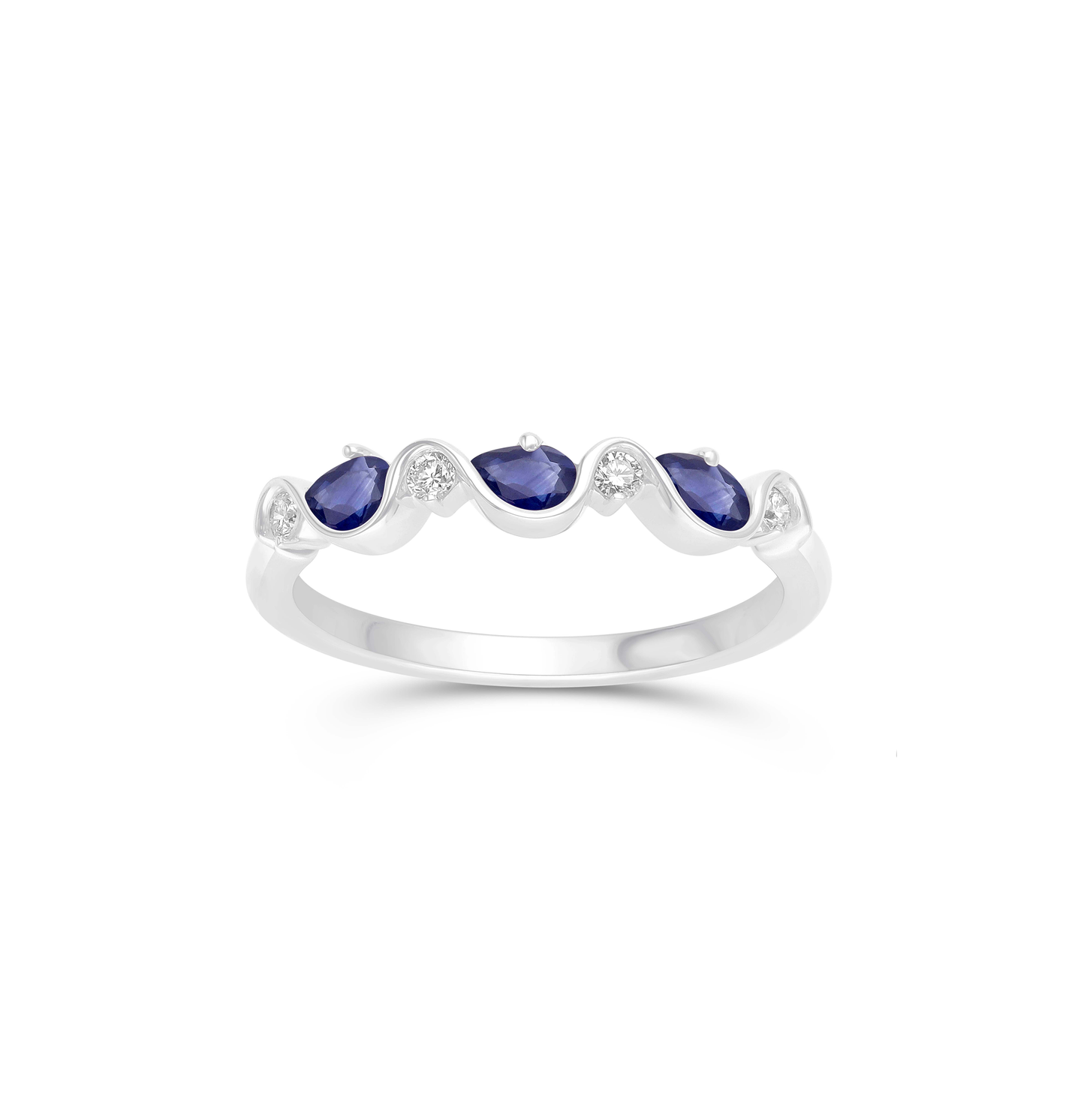Sabel Collection White Gold Blue Sapphire and Diamond Wavy Ring
