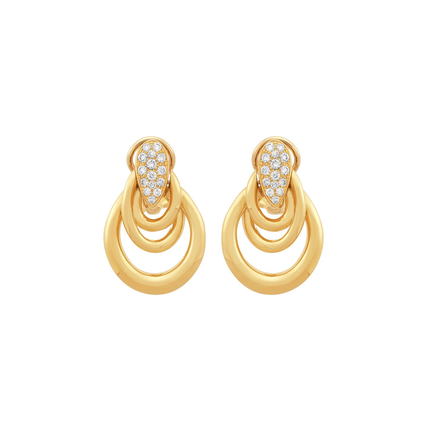 Sabel Collection Yellow Gold Graduated Oval Earrings with Diamonds