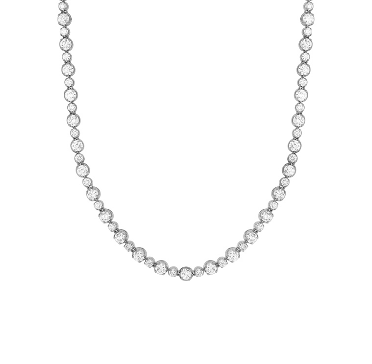 Sabel Collection White Gold Alternating Big and Small Diamond Necklace