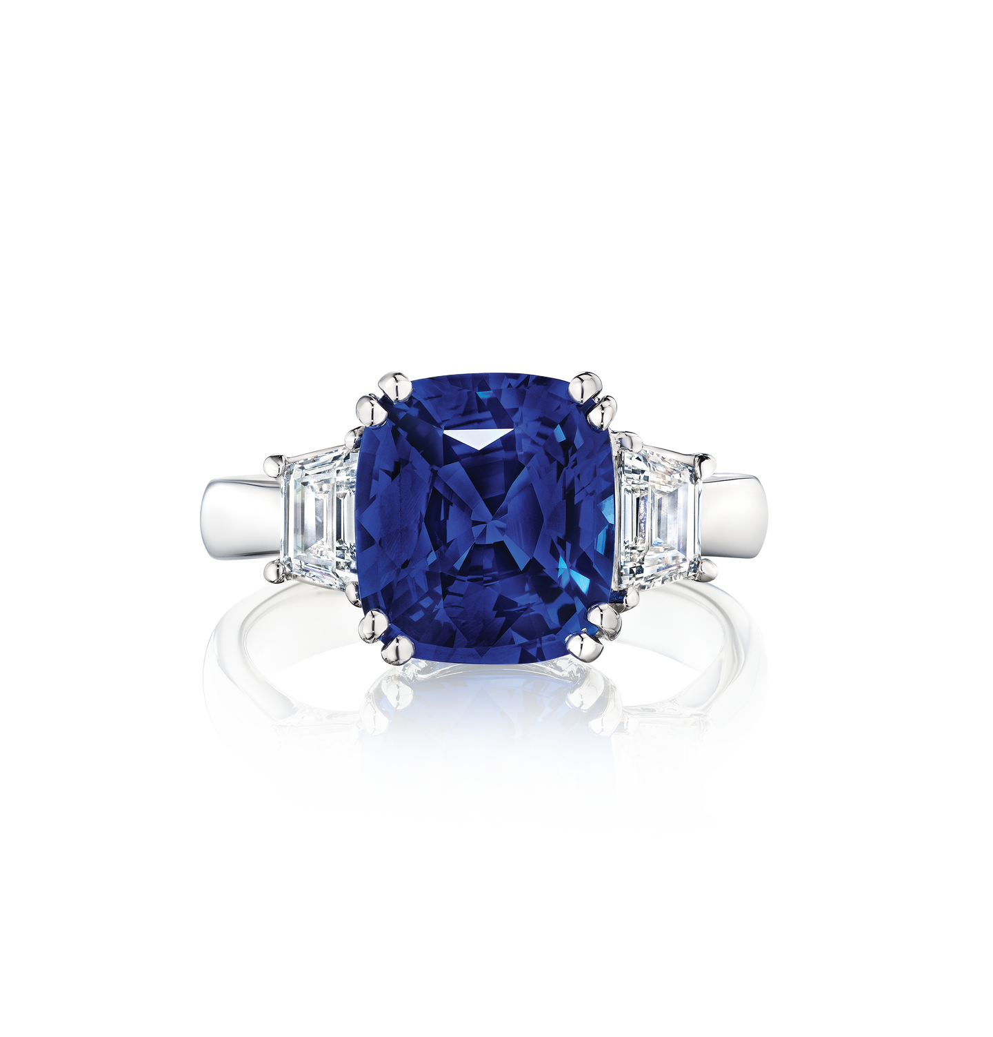 Sabel Collection Platinum Cushion Blue Sapphire and Diamond Ring