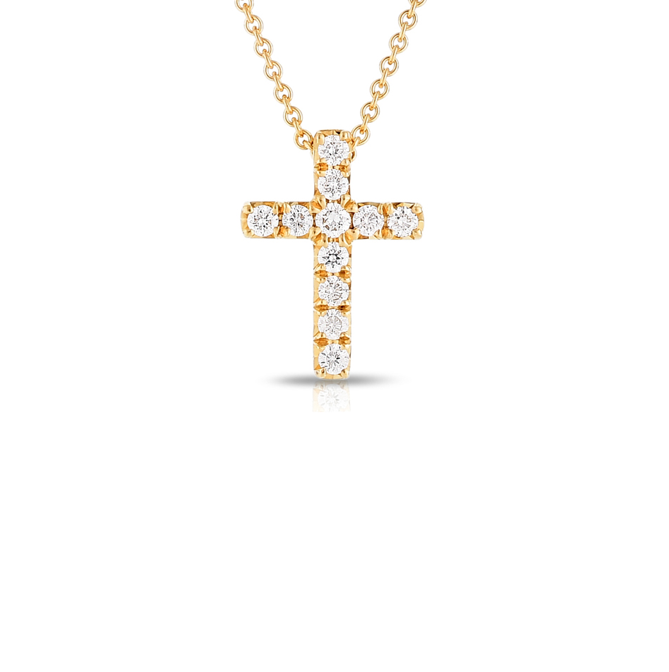 Yellow Gold Mini Cross Diamond Pendant Necklace