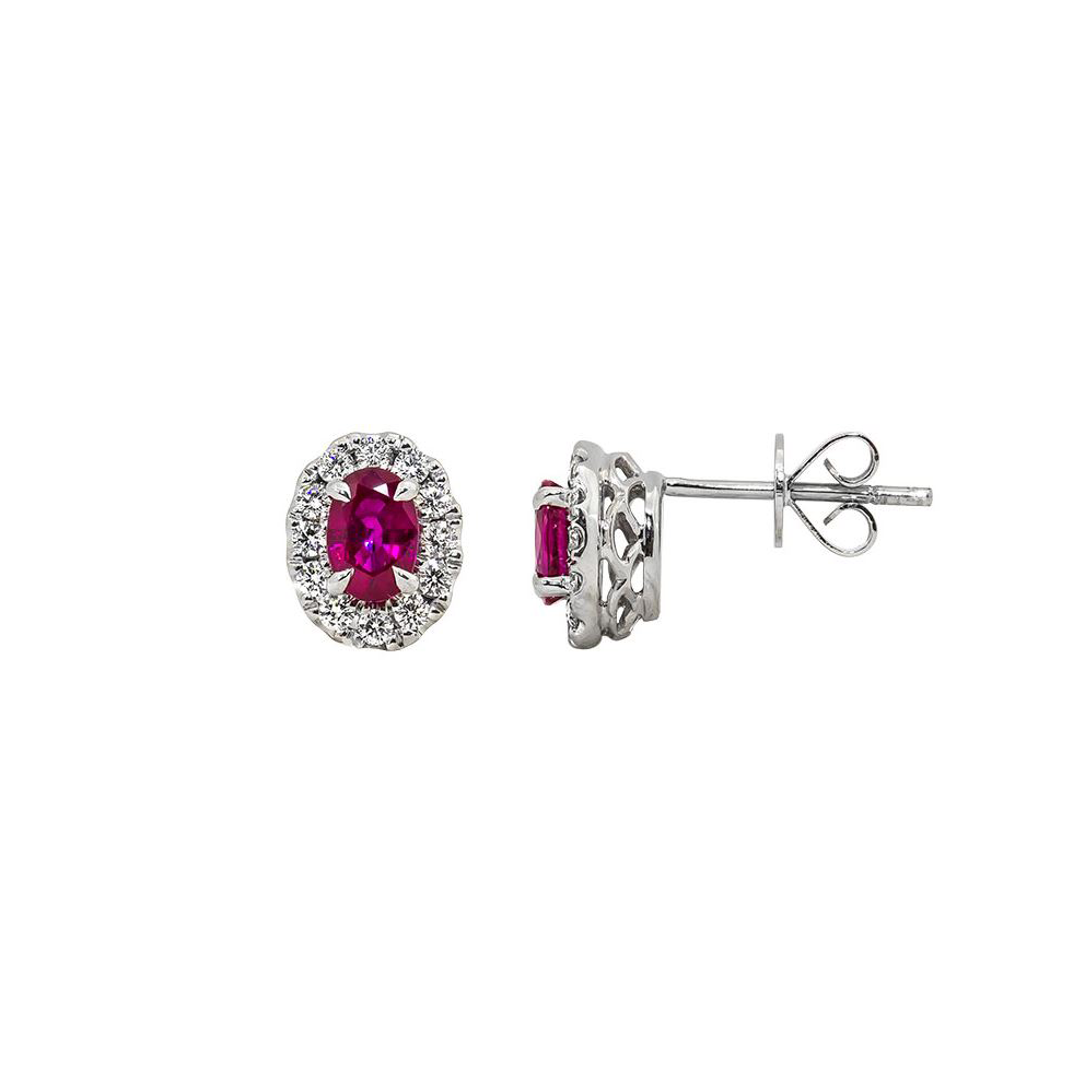 Sabel Collection White Gold Ruby and Diamond Halo Earrings