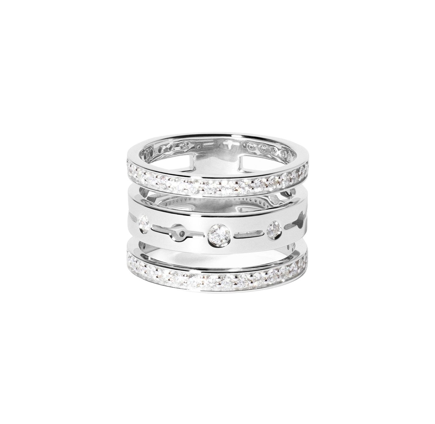 Dinh Van Pulse White Gold Diamond Paved 3 Rows Ring