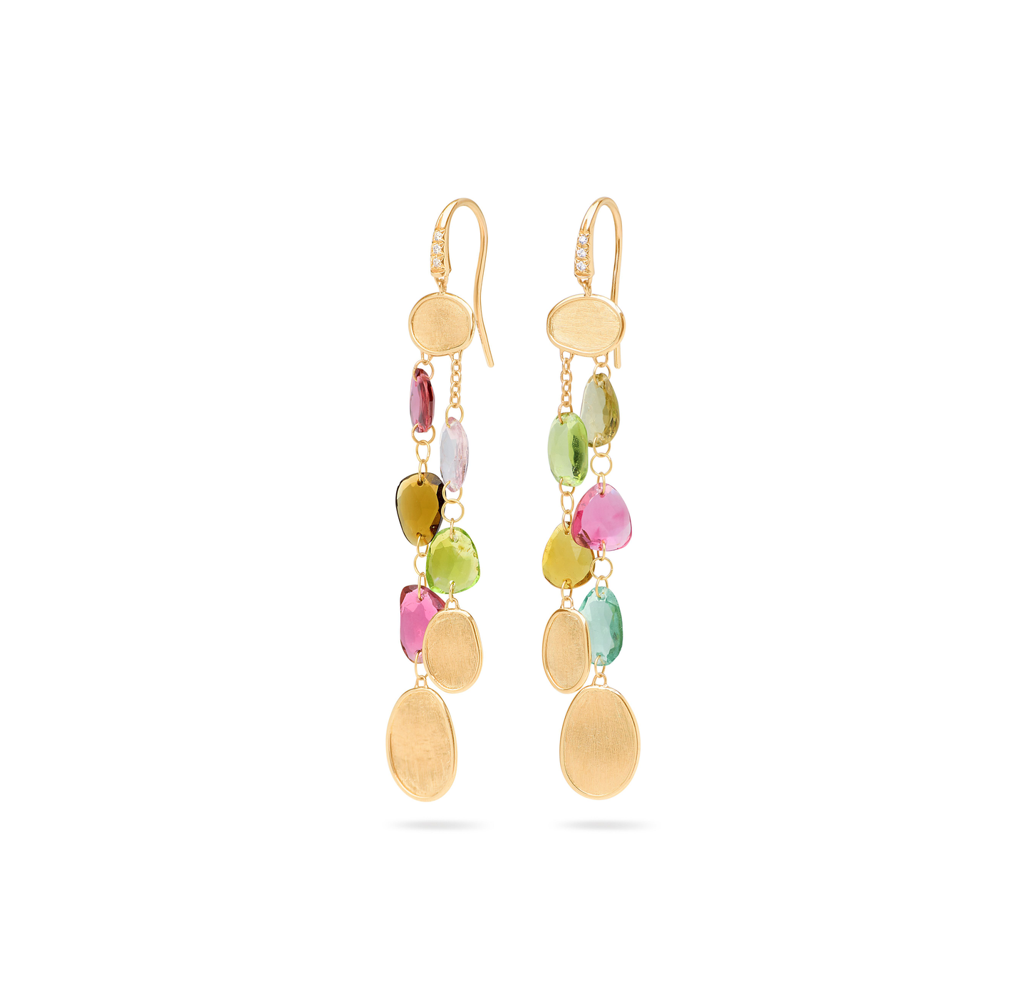 18K Yellow Gold Marco Bicego Lunaria Multi-Strand Tourmaline Earrings with Diamond Accent