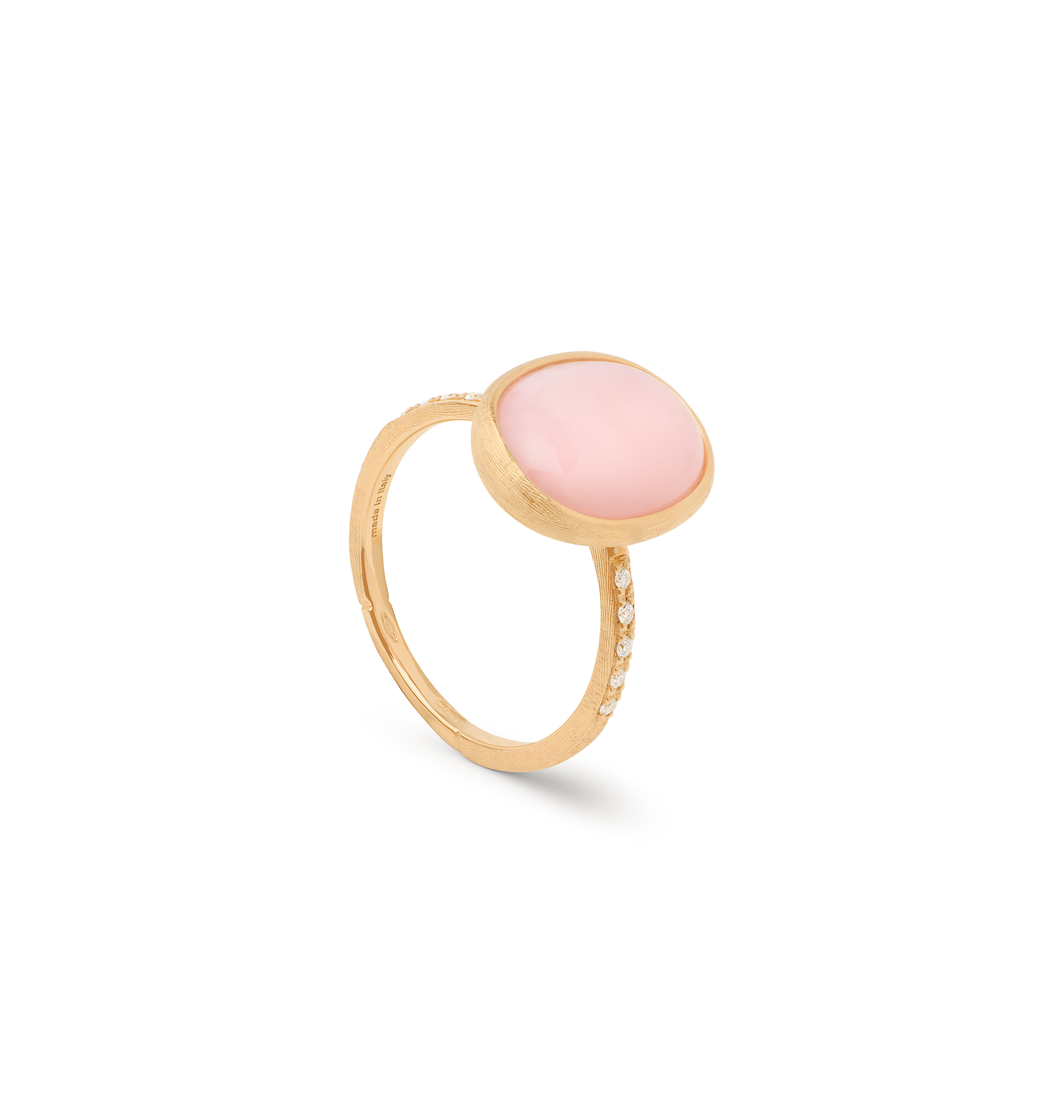Marco Bicego Siviglia Yellow Gold Pink Opal Ring with Diamond Pavé Shank